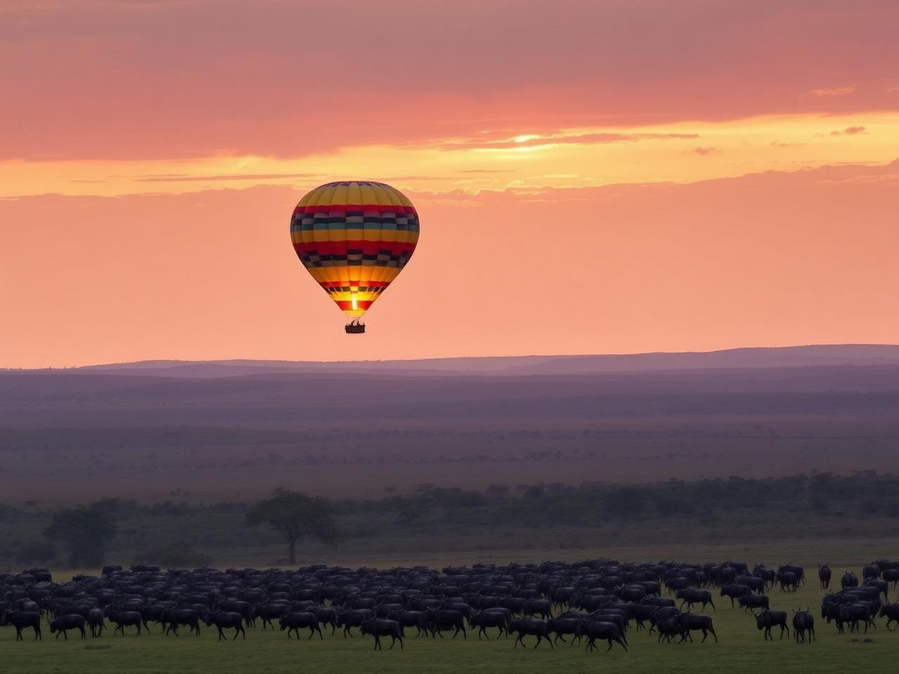 Hot air balloon over the Maasai Mara at sunrise